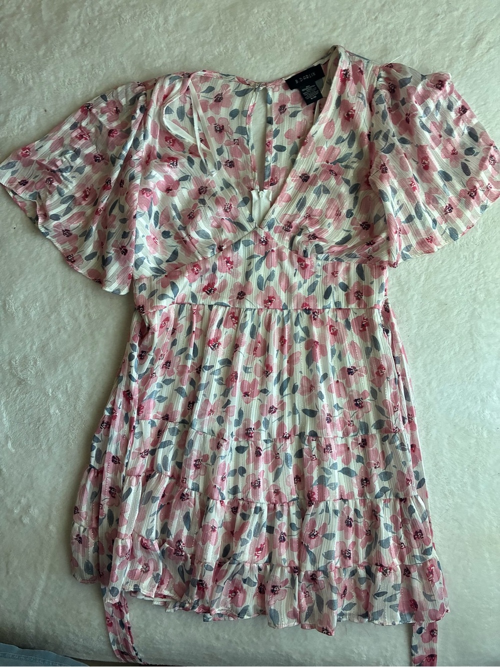 B Darlin Pink Floral Tie-Waist V-Neck Mini Dress